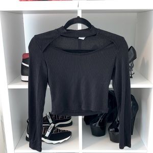 H&M long sleeve cropped top, chest cut-out detail